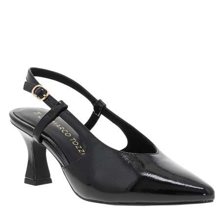 Escarpins noirs vernis avec l'arrière ouvert surmontés d'une boucle - Image 2