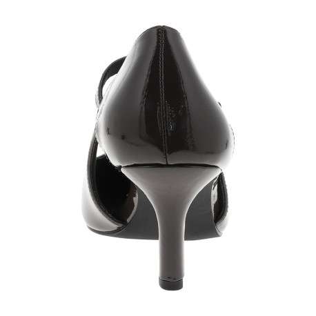 Escarpins chocolat à talon décroché moyen munis d'une boucle dorée - Image 4