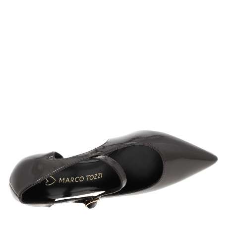 Escarpins chocolat à talon décroché moyen munis d'une boucle dorée - Image 5