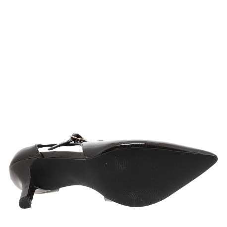 Escarpins chocolat à talon décroché moyen munis d'une boucle dorée - Image 6