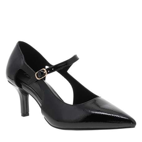 Escarpins noirs vernis à talon décroché moyen dotés d'une boucle - Image 2