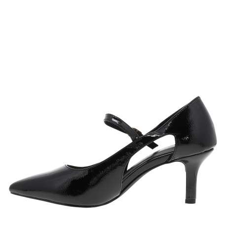 Escarpins noirs vernis à talon décroché moyen dotés d'une boucle - Image 3