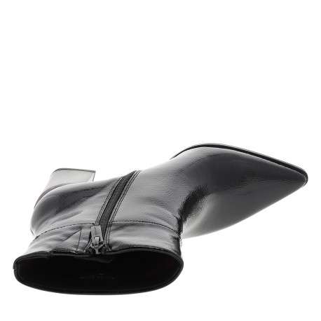 Bottines vernies noires à talon décroché haut pourvues d'un zip latéral - Image 5