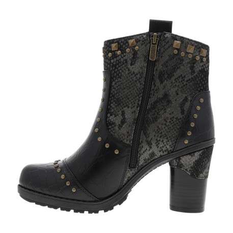 Boots noir à talon décroché haut ornées de différentes matières et de rivets - Image 3