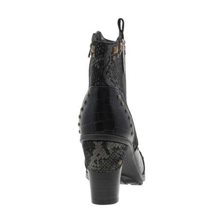 Boots noir à talon décroché haut ornées de différentes matières et de rivets - Image 4