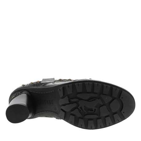 Boots noir à talon décroché haut ornées de différentes matières et de rivets - Image 6