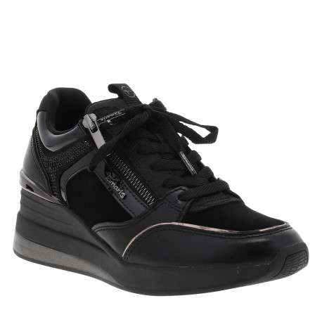 Baskets running noir à talon compensé munies de lacets et d'un zip latéral - Image 2
