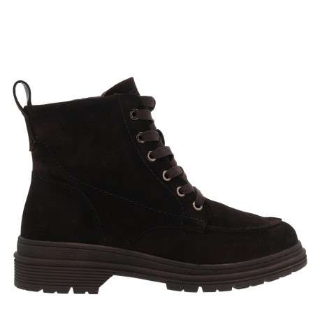 Bottines en cuir chocolat à talon décroché bas pourvues de lacets et d'un zip
