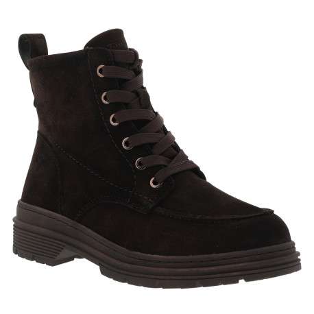 Bottines en cuir chocolat à talon décroché bas pourvues de lacets et d'un zip - Image 2