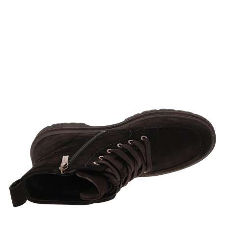 Bottines en cuir chocolat à talon décroché bas pourvues de lacets et d'un zip - Image 5