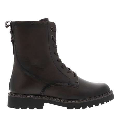 Bottines en cuir marron à talon décroché bas pourvues de lacets plats