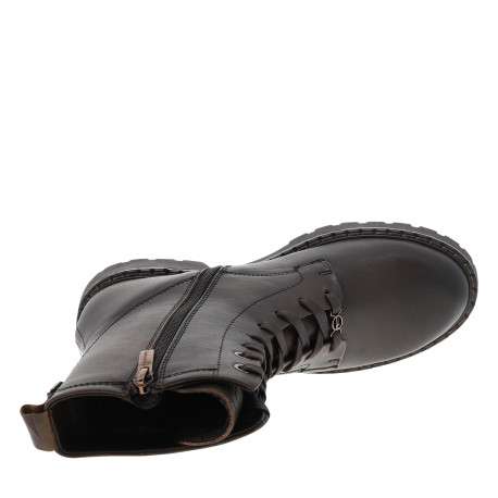 Bottines en cuir marron à talon décroché bas pourvues de lacets plats - Image 5