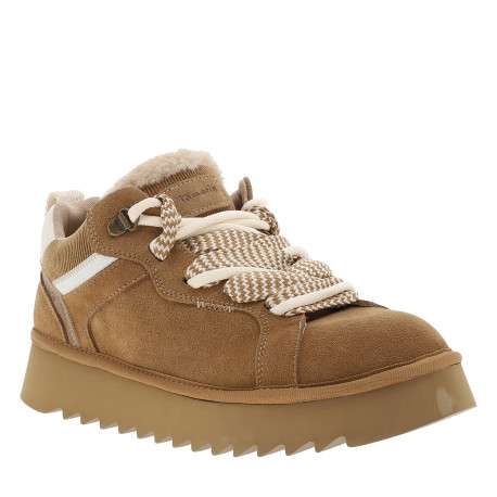 Baskets en cuir camel à talon compensé bas pourvues de deux lacets - Image 2