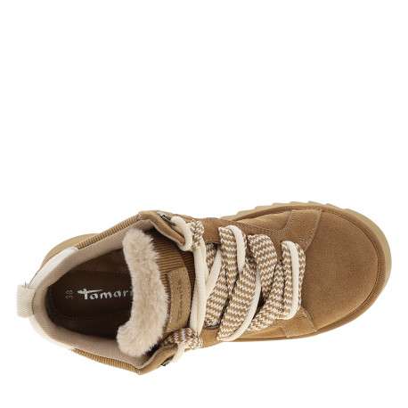 Baskets en cuir camel à talon compensé bas pourvues de deux lacets - Image 5
