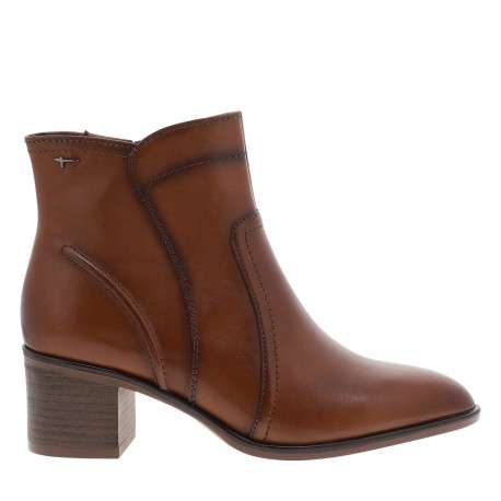 Boots en cuir cognac à talon décroché moyen dotées d'un zip latéral