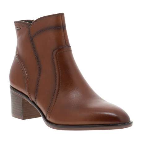 Boots en cuir cognac à talon décroché moyen dotées d'un zip latéral - Image 2