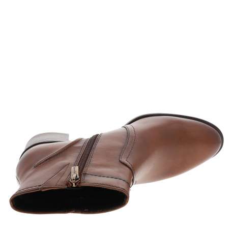 Boots en cuir cognac à talon décroché moyen dotées d'un zip latéral - Image 5