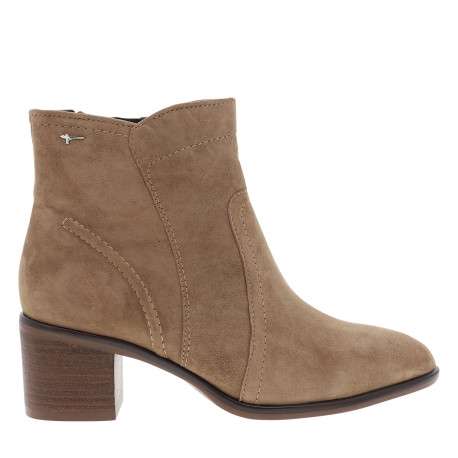 Bottines en cuir beige à talon décroché moyen pourvues d'un zip latéral