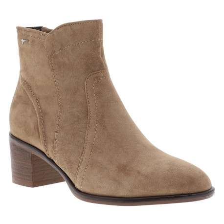 Bottines en cuir beige à talon décroché moyen pourvues d'un zip latéral - Image 2