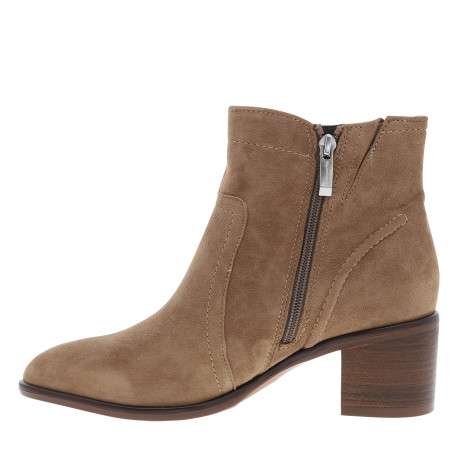 Bottines en cuir beige à talon décroché moyen pourvues d'un zip latéral - Image 3