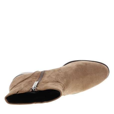 Bottines en cuir beige à talon décroché moyen pourvues d'un zip latéral - Image 5