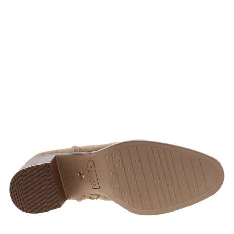 Bottines en cuir beige à talon décroché moyen pourvues d'un zip latéral - Image 6