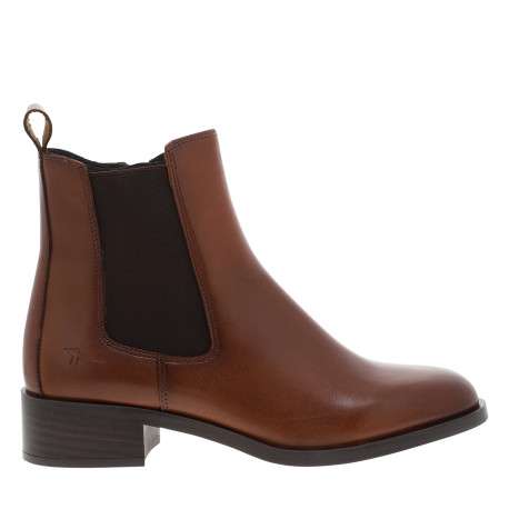 Boots en cuir cognac à talon décroché bas dotées d'un soufflet élastiqué