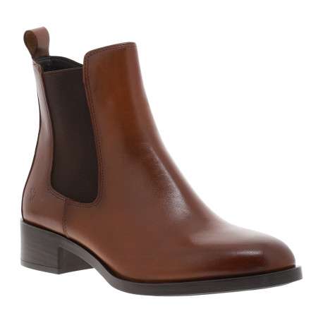 Boots en cuir cognac à talon décroché bas dotées d'un soufflet élastiqué - Image 2