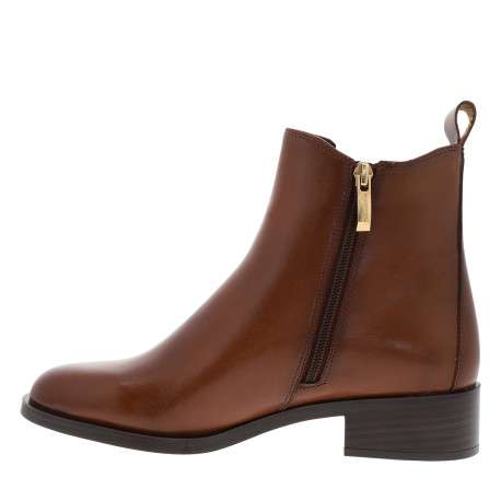 Boots en cuir cognac à talon décroché bas dotées d'un soufflet élastiqué - Image 3