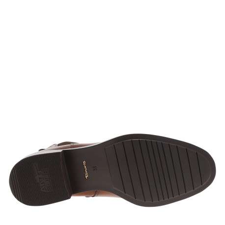 Boots en cuir cognac à talon décroché bas dotées d'un soufflet élastiqué - Image 5