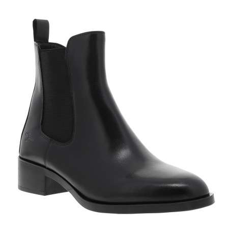 Boots en cuir noir à un talon décroché bas munies d'un zip latéral - Image 2