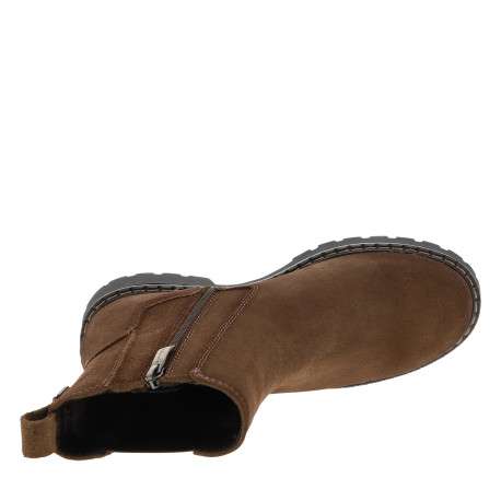 Bottines en cuir marron à talon décroché bas pourvues d'un zip latéral - Image 5