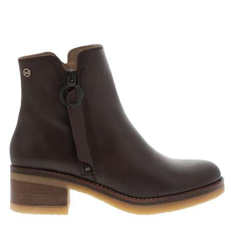Boots en cuir moka à talon décroché moyen dotées d'un zip latéral