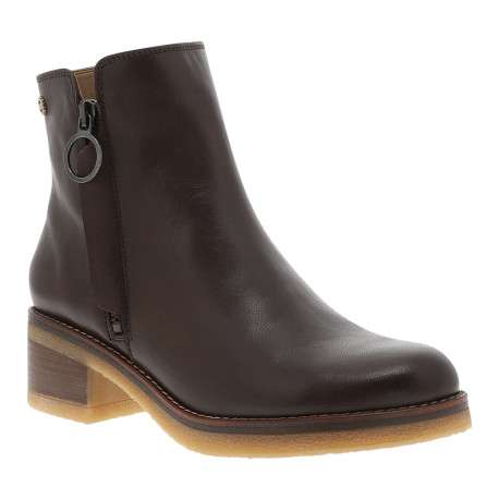 Boots en cuir moka à talon décroché moyen dotées d'un zip latéral - Image 2