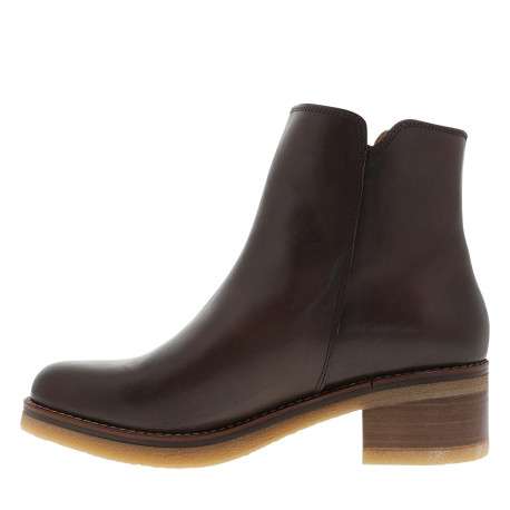 Boots en cuir moka à talon décroché moyen dotées d'un zip latéral - Image 3