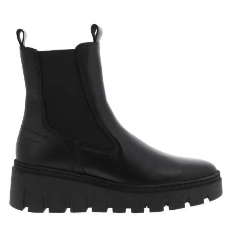 Boots en cuir noires avec un talon compensé et des soufflets élastiqués