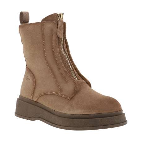Bottines en cuir beige à talon compensé bas pourvues d'un zip latéral - Image 2