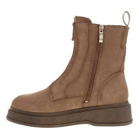 Bottines en cuir beige à talon compensé bas pourvues d'un zip latéral - Image 3