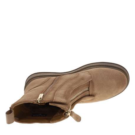 Bottines en cuir beige à talon compensé bas pourvues d'un zip latéral - Image 5