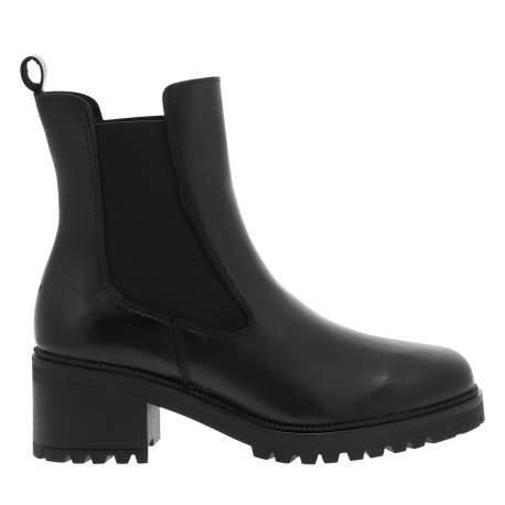 Boots en cuir noir à talon décroché moyen munies d'un soufflet élastiqué