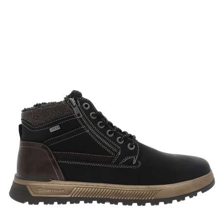 Bottines noir à talon plat dotées de lacets et d'un zip latéral