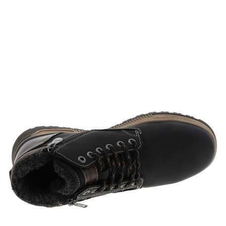 Bottines noir à talon plat dotées de lacets et d'un zip latéral - Image 5