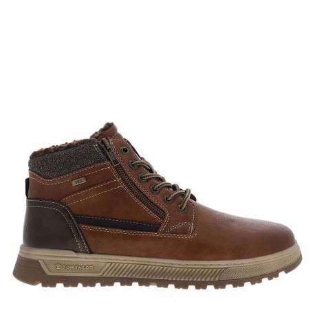 Bottines brun à talon plat munies de lacets et d'un zip latéral