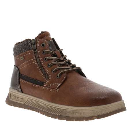 Bottines brun à talon plat munies de lacets et d'un zip latéral - Image 2