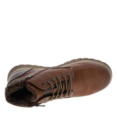 Bottines brun à talon plat munies de lacets et d'un zip latéral - Image 5