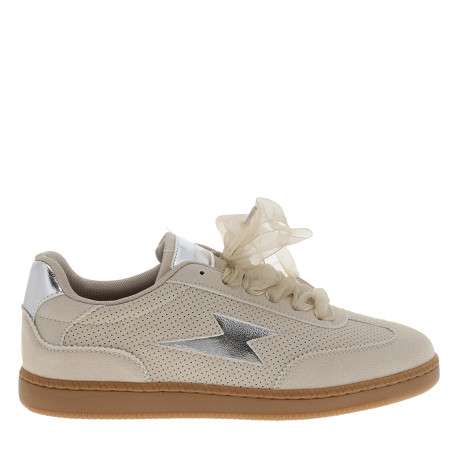 Tennis Aura Emblem beiges à talon plat dotées de lacets effet satin
