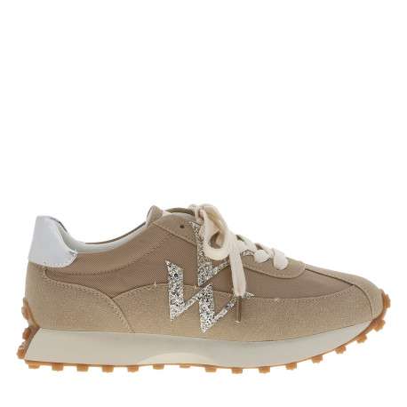 Baskets running Flow Initials beiges à talon plat munies du logo brillant