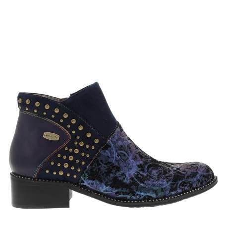Bottines en cuir violettes à talon décroché bas pourvues d'un zip latéral