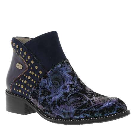 Bottines en cuir violettes à talon décroché bas pourvues d'un zip latéral - Image 2