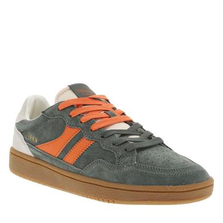 Tennis en cuir kaki à talon plat pourvues de lacets bicolores - Image 2